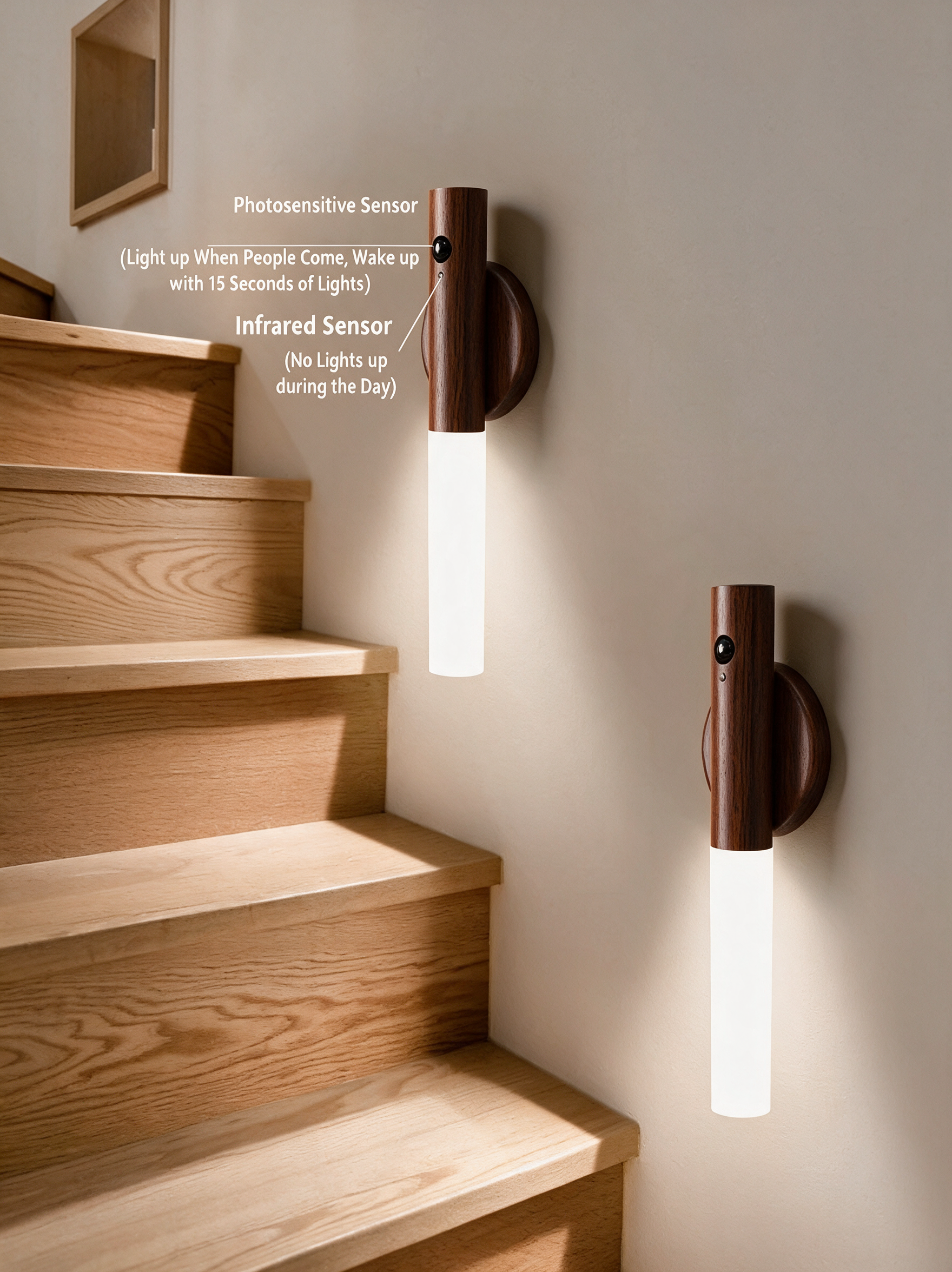 Walnut Dual-Sensor Motion Night Light (pack of 2)